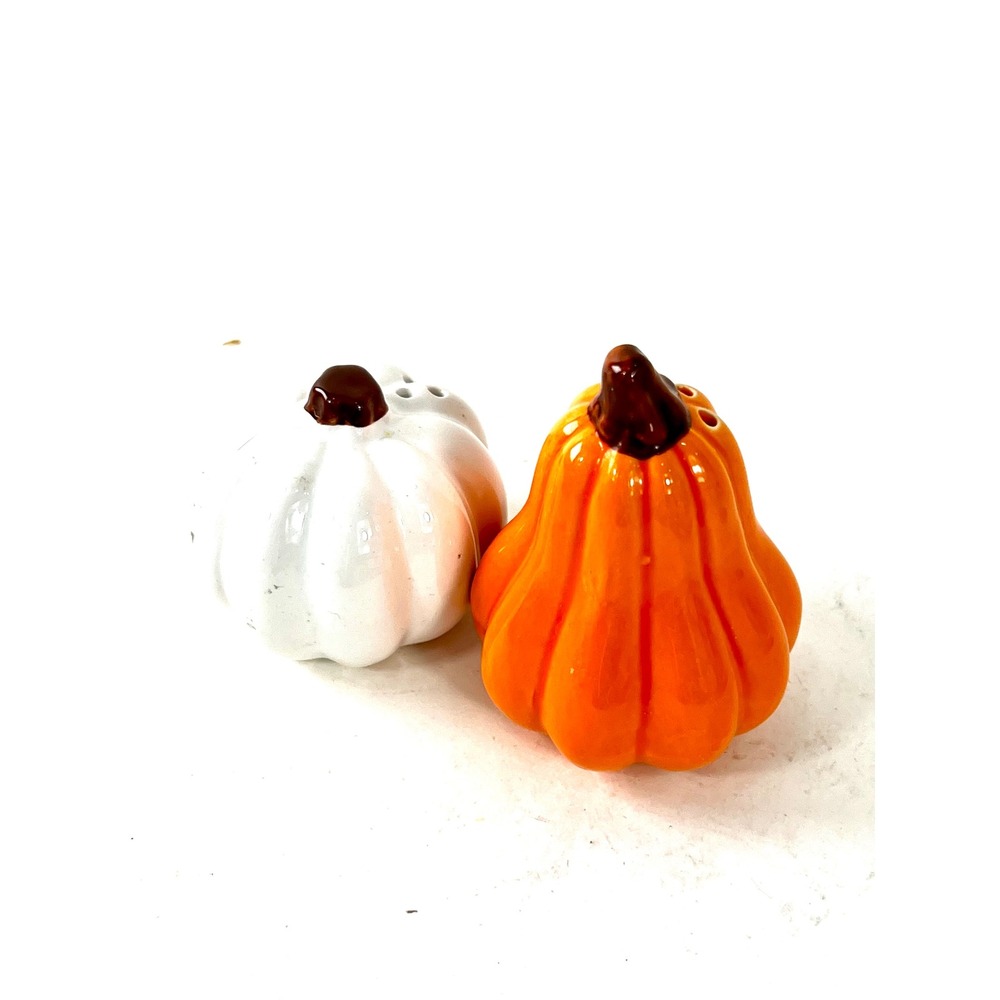 Ceramic Pumpkin and Gourd Salt and Pepper Shaker Set Orange White Fall Decor